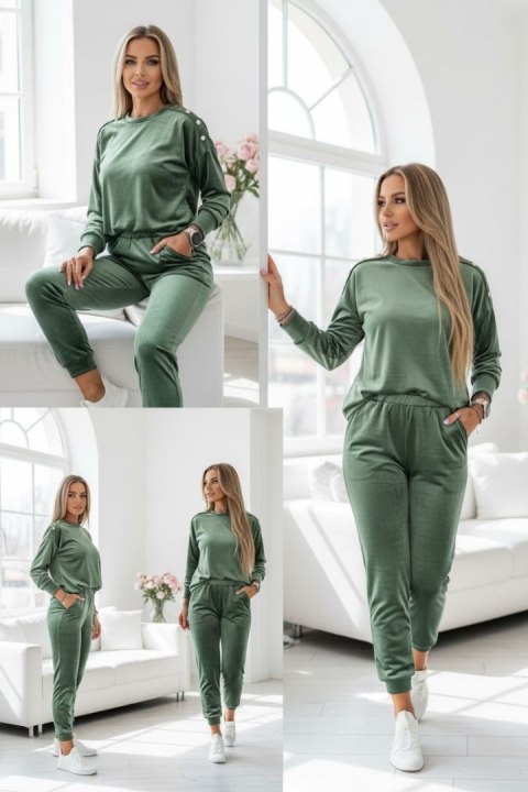 Welurowy komplet dresowy La mer soft olive