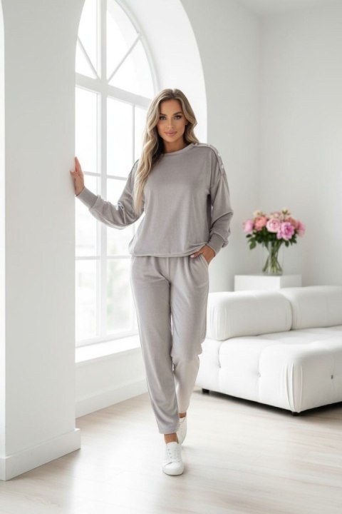 Welurowy komplet dresowy La mer light grey
