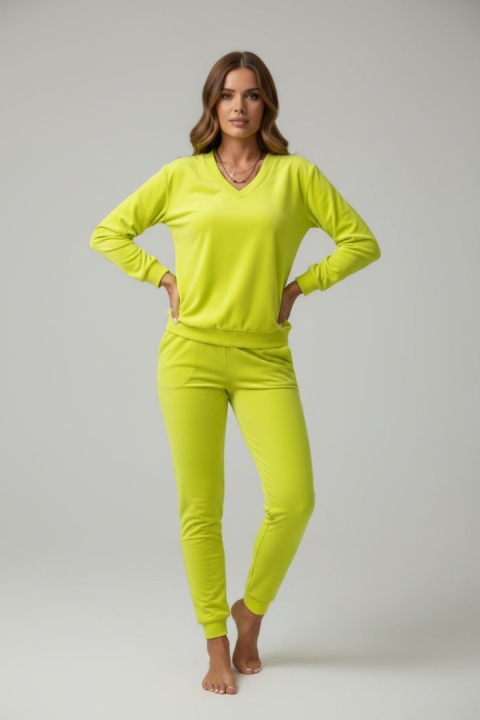 Welurowy dres RONY z dekoltem w serek limonka