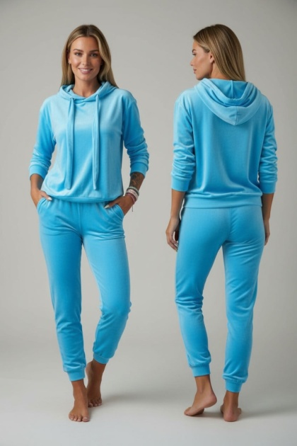 Welurowy komplet dresowy LANDON | Blue sky | rozmiar one size
