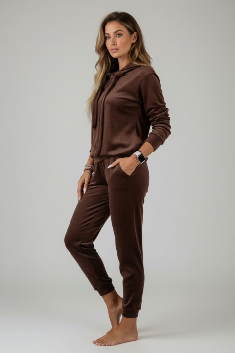 Welurowy komplet dresowy LANDON | czekolada | rozmiar one size
