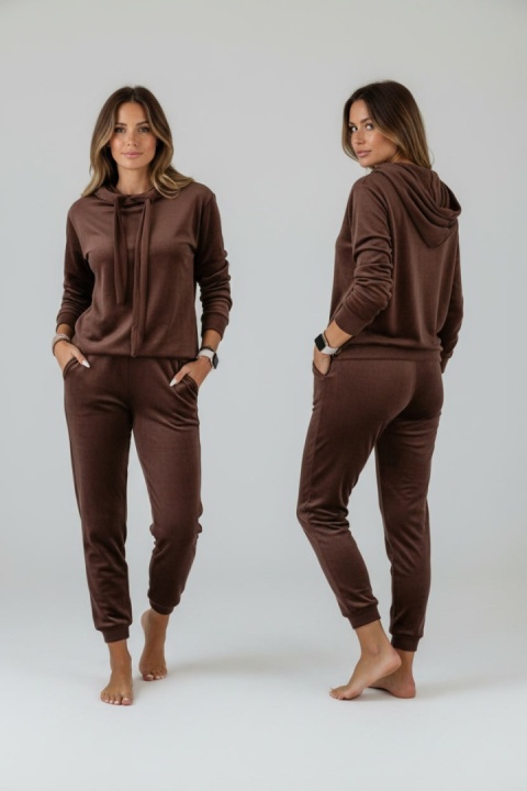 Welurowy komplet dresowy LANDON | czekolada | rozmiar one size