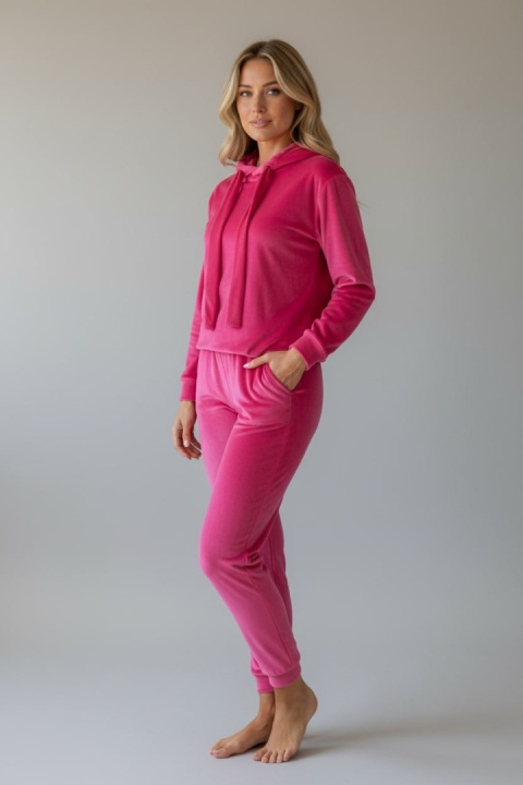 Welurowy komplet dresowy LANDON | fuksja | rozmiar one size