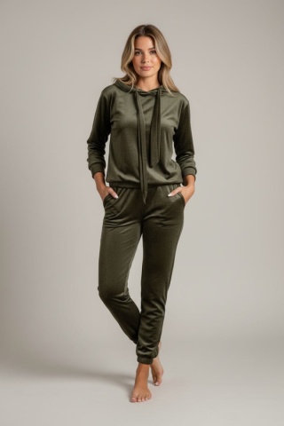 Welurowy komplet dresowy LANDON | oliwka | rozmiar one size