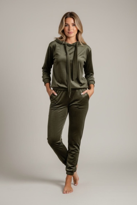Welurowy komplet dresowy LANDON | oliwka | rozmiar one size