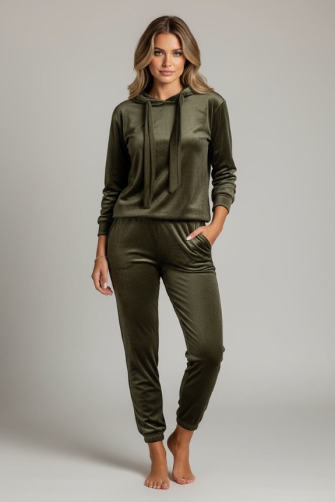 Welurowy komplet dresowy LANDON | oliwka | rozmiar one size