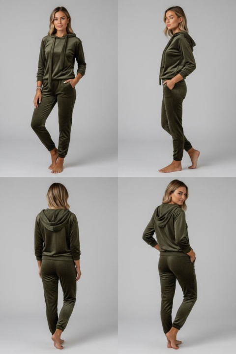 Welurowy komplet dresowy LANDON | oliwka | rozmiar one size