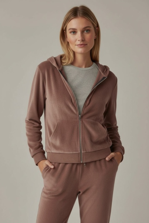 Welurowy komplet dresowy TIGUAN | Milka | bluza na suwak | one size