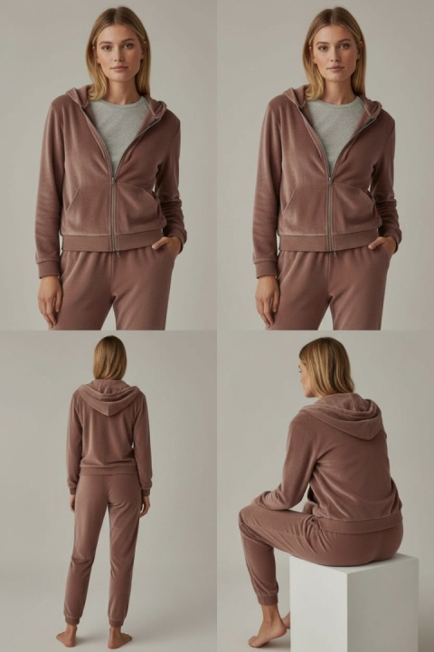 Welurowy komplet dresowy TIGUAN | Milka | bluza na suwak | one size