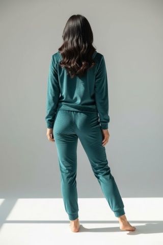 Welurowy komplet dresowy TIGUAN | ciemny butelkowy | bluza na suwak | one size