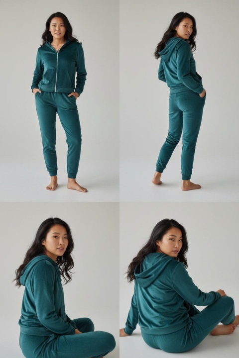 Welurowy komplet dresowy TIGUAN | ciemny butelkowy | bluza na suwak | one size