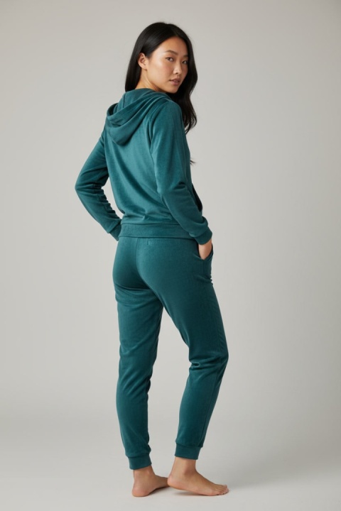 Welurowy komplet dresowy TIGUAN | ciemny butelkowy | bluza na suwak | one size