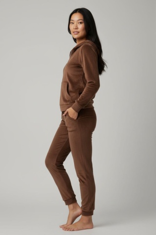 Welurowy komplet dresowy TIGUAN | czekoladowy | bluza na suwak | one size