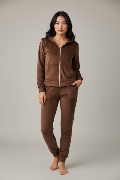 Welurowy komplet dresowy TIGUAN | czekoladowy | bluza na suwak | one size