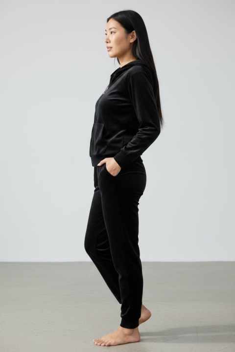 Welurowy komplet dresowy TIGUAN | czerń | bluza na suwak | one size