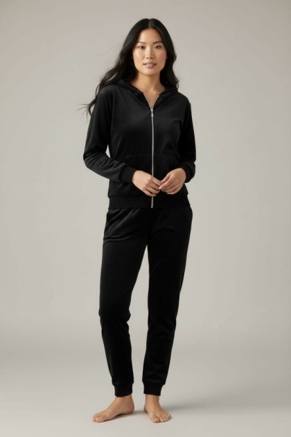 Welurowy komplet dresowy TIGUAN | czerń | bluza na suwak | one size