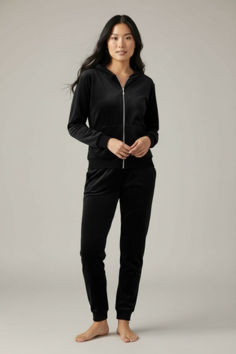Welurowy komplet dresowy TIGUAN | czerń | bluza na suwak | one size