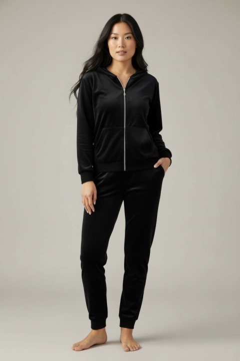 Welurowy komplet dresowy TIGUAN | czerń | bluza na suwak | one size