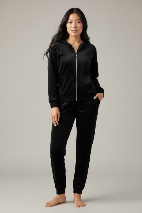 Welurowy komplet dresowy TIGUAN | czerń | bluza na suwak | one size