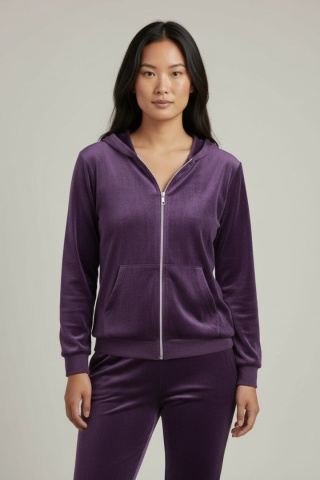 Welurowy komplet dresowy TIGUAN | fiolet biskupi| bluza na suwak | one size