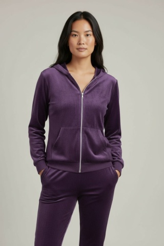Welurowy komplet dresowy TIGUAN | fiolet biskupi| bluza na suwak | one size
