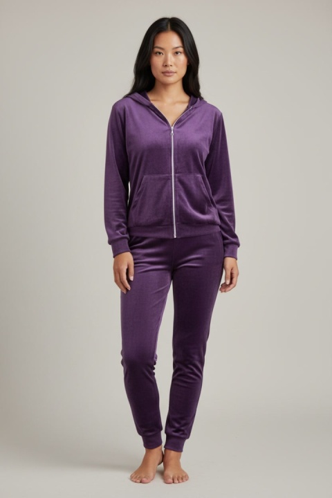 Welurowy komplet dresowy TIGUAN | fiolet biskupi| bluza na suwak | one size