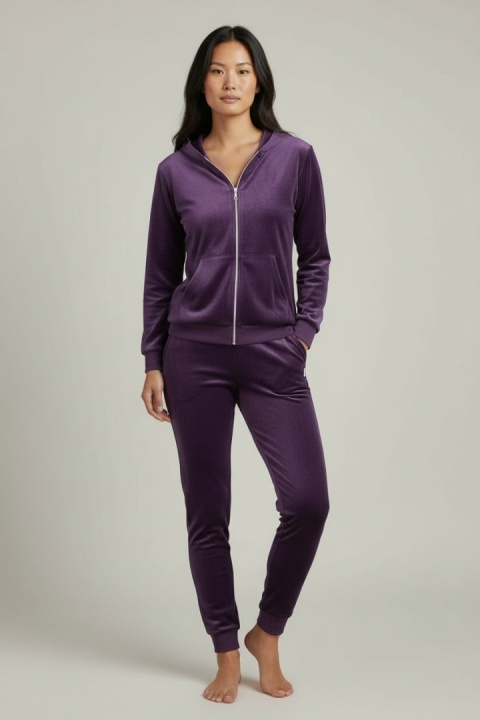 Welurowy komplet dresowy TIGUAN | fiolet biskupi| bluza na suwak | one size