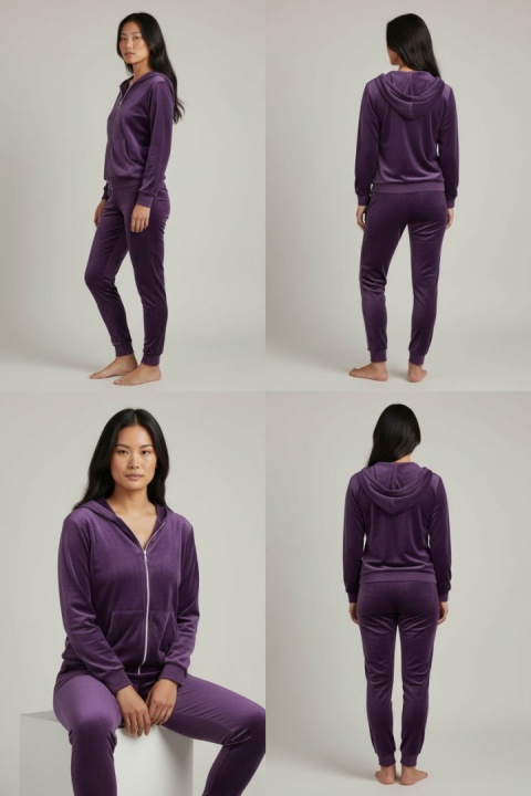Welurowy komplet dresowy TIGUAN | fiolet biskupi| bluza na suwak | one size