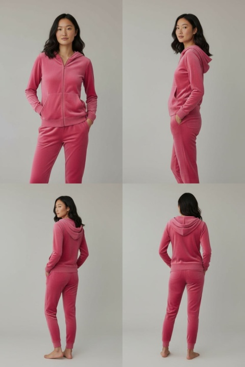 Welurowy komplet dresowy TIGUAN | fuksja | bluza na suwak | one size