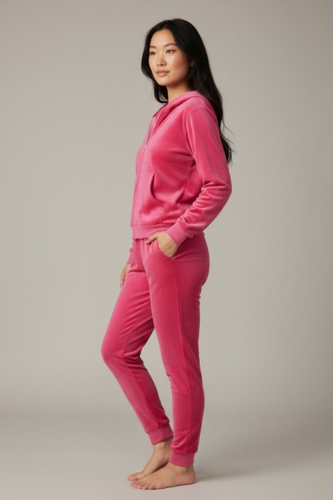 Welurowy komplet dresowy TIGUAN | fuksja | bluza na suwak | one size