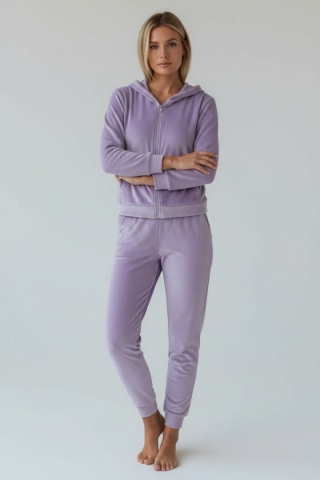 Welurowy komplet dresowy TIGUAN | lila | bluza na suwak | one size