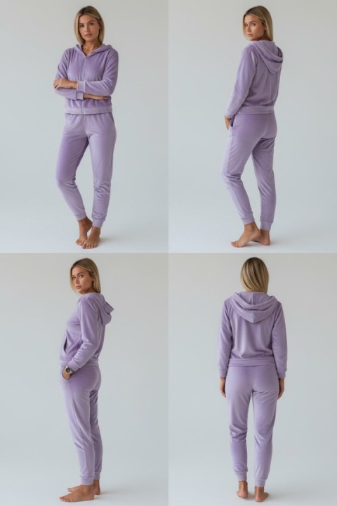 Welurowy komplet dresowy TIGUAN | lila | bluza na suwak | one size