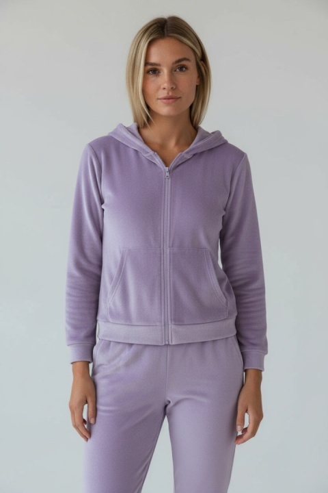Welurowy komplet dresowy TIGUAN | lila | bluza na suwak | one size