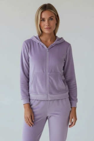 Welurowy komplet dresowy TIGUAN | lila | bluza na suwak | one size
