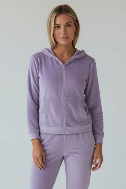 Welurowy komplet dresowy TIGUAN | lila | bluza na suwak | one size