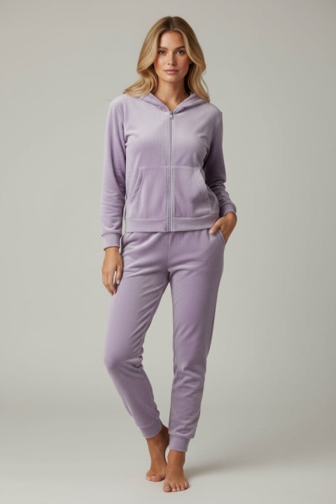 Welurowy komplet dresowy TIGUAN | lila | bluza na suwak | one size