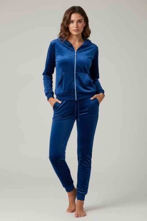 Welurowy komplet dresowy TIGUAN | niebieski | bluza na suwak | one size