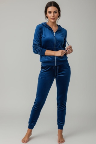 Welurowy komplet dresowy TIGUAN | niebieski | bluza na suwak | one size