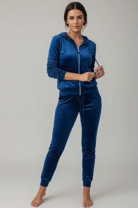 Welurowy komplet dresowy TIGUAN | niebieski | bluza na suwak | one size