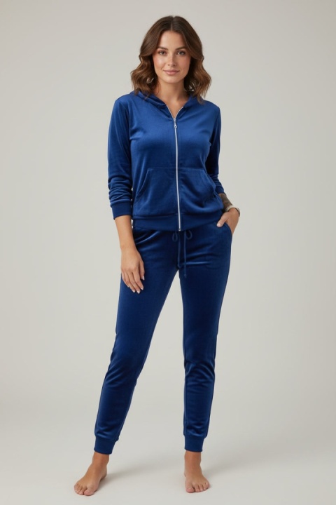 Welurowy komplet dresowy TIGUAN | niebieski | bluza na suwak | one size