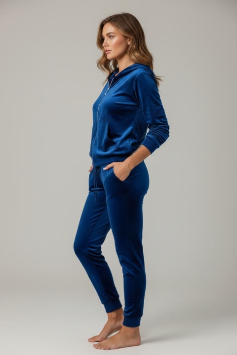 Welurowy komplet dresowy TIGUAN | niebieski | bluza na suwak | one size