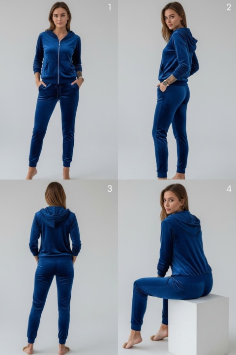 Welurowy komplet dresowy TIGUAN | niebieski | bluza na suwak | one size