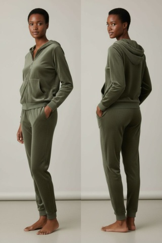 Welurowy komplet dresowy TIGUAN | popielata zieleń | bluza na suwak | one size