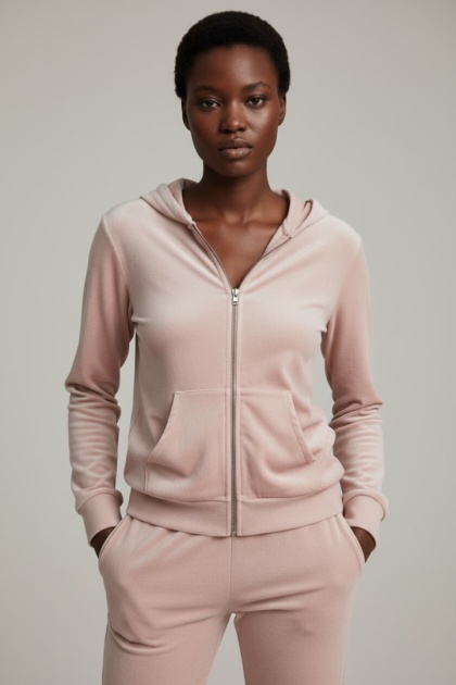 Welurowy komplet dresowy TIGUAN | pudrowy róż | bluza na suwak | one size
