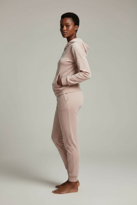 Welurowy komplet dresowy TIGUAN | pudrowy róż | bluza na suwak | one size