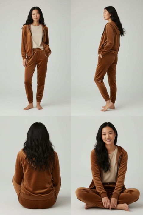 Welurowy komplet dresowy TIGUAN |słony karmel | bluza na suwak | one size