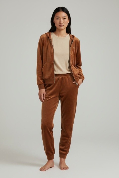 Welurowy komplet dresowy TIGUAN |słony karmel | bluza na suwak | one size