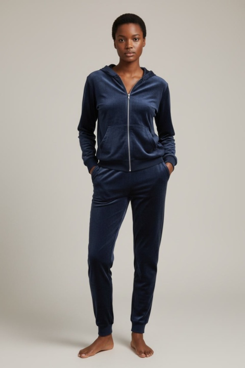 Welurowy komplet dresowy TIGUAN | szary granat | bluza na suwak | one size