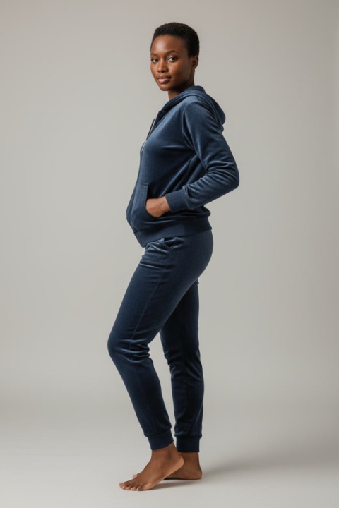 Welurowy komplet dresowy TIGUAN | szary granat | bluza na suwak | one size