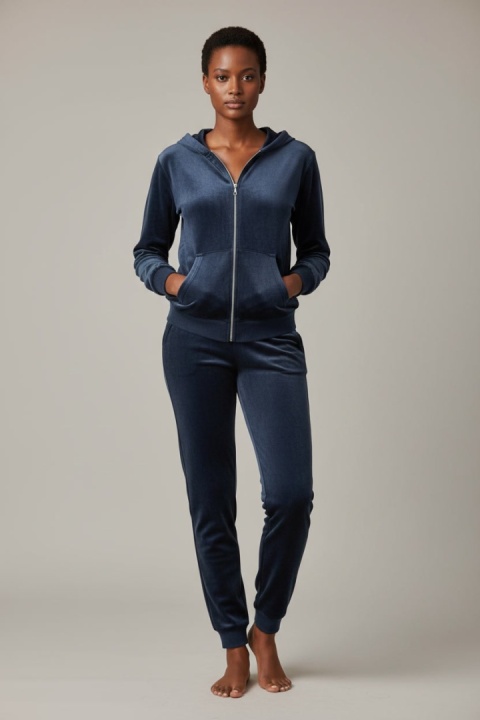 Welurowy komplet dresowy TIGUAN | szary granat | bluza na suwak | one size